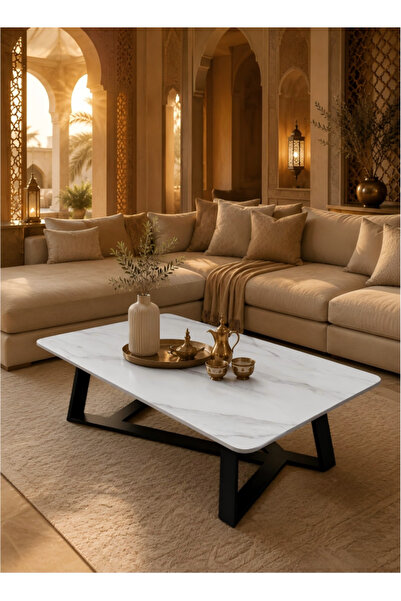 Generica طاولة قهوة من الرخام الصناعي مقاس 120x60 سم، سطح طاولة من خشب MDF مع...