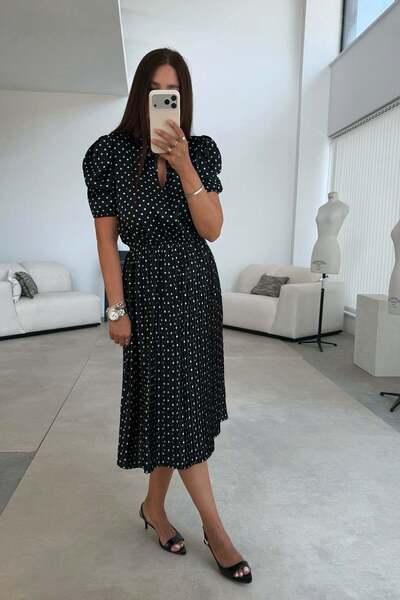 ELVAN TOLON Bowni Polka Dot Midi Dress Black