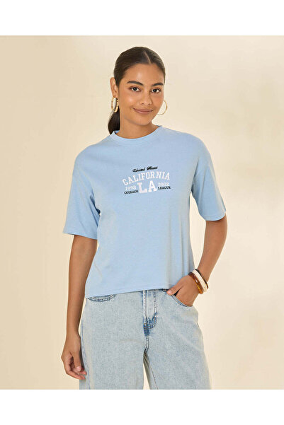 REDTAG Women Blue Embellished T-Shirt