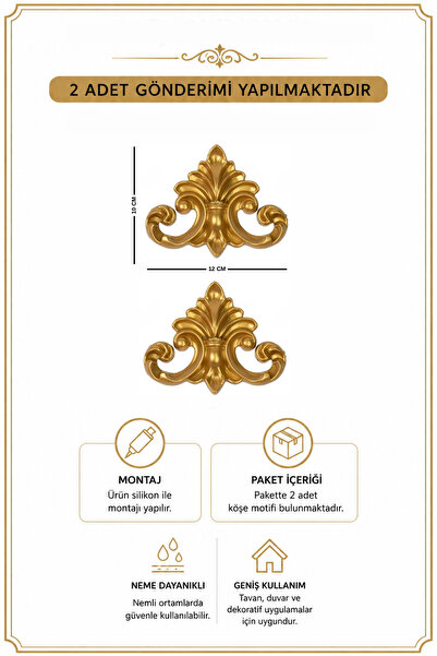 Dekonil Dekoratif Altın Duvar Çıta Motifi 10*12cm - 2 Adet