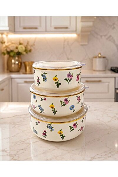 ACAR Petit Fleur Emaye 3lü Saklama Kabı