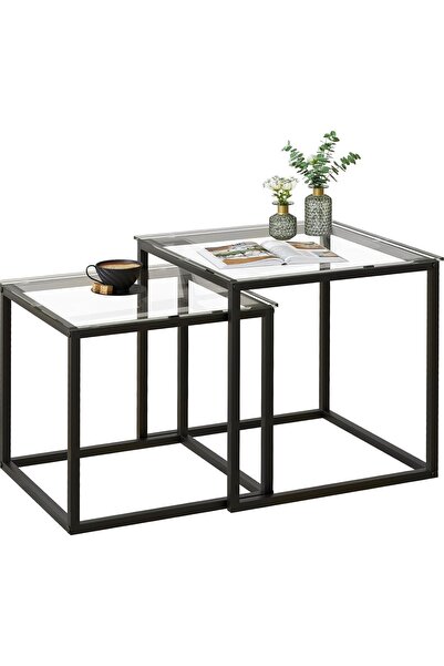 Dotail Set de 2 măsuțe de cafea pătrate, 50 x 50 cm și 45 x 45 cm, blat din s...
