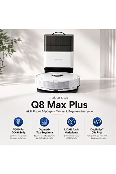 Roborock Q8 Max Plus Çöp Istasyonlu 5500PA Emiş Güçü Akıllı Robot Süpürge - B...