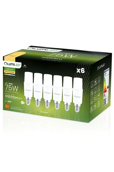 Lumiled 6x Bec LED E14 Tubular T37 10W = 75W 1055lm 3000K Cald 200 °