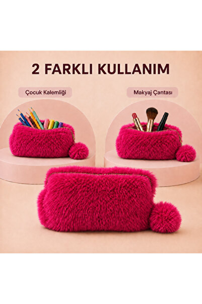 Heribom Peluş Kadın Makyaj Çantası & Çocuk Okul Kalemliği