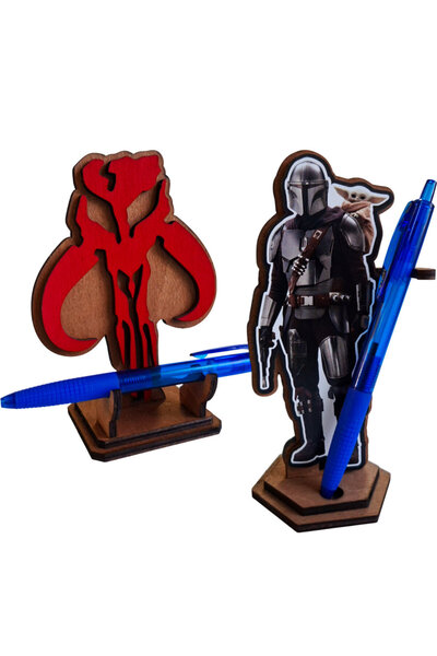OEM Set 2 Figurine Mandalorian Baby Yoda Grogu Star Wars Sigil Crest, lemn