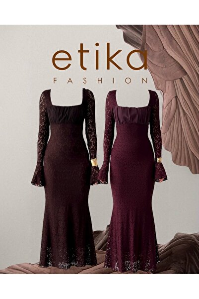 Clothes Fast Rochie midi de damă, culoare prune, cu guler pătrat, mâneci lung...