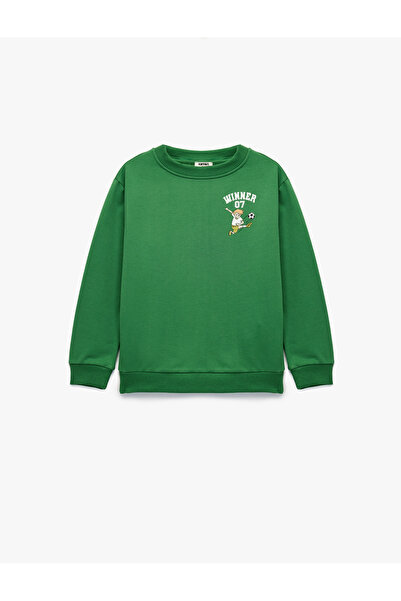 Koton Football Printed Long Sleeve Crew Neck Ribbed Sweatshirt