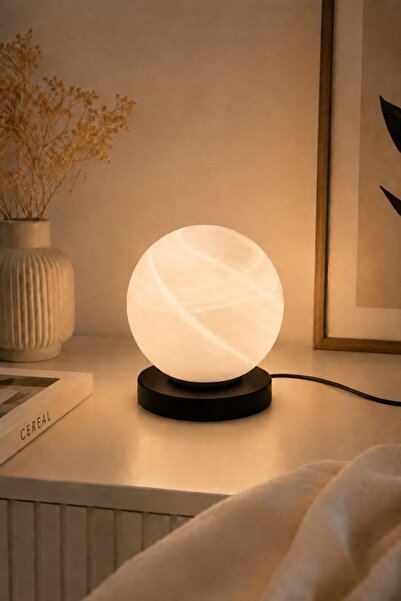 Eslight Moon Modern Cam Küre Masa Lambası Beyaz Tabanlı Dekoratif Abajur Gece...