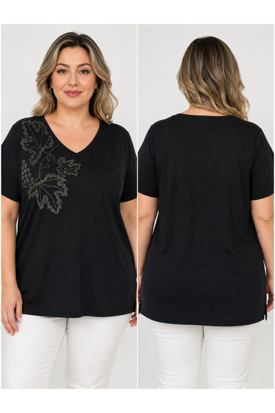 ENGIN Women's Viscose Combed Cotton Stone Detailed Blouse T-Shirt