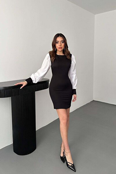 Clothes Fast Γυναικείο Μαύρο Μίνι Φόρεμα με Λαιμόκοψη Ποδηλάτου και Μανίκια Μ...