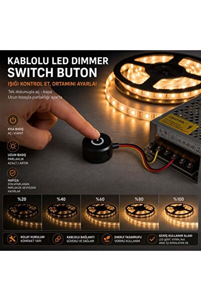 Powermaster PM-30788 12V 13Mm Kablolu Led Dimmer Switch Buton
