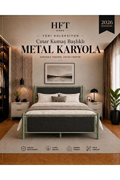 HFT HOME Metal Karyola, ÇINAR XL Kumaş Başlıklı Metal Karyola Renk seçenekli,...