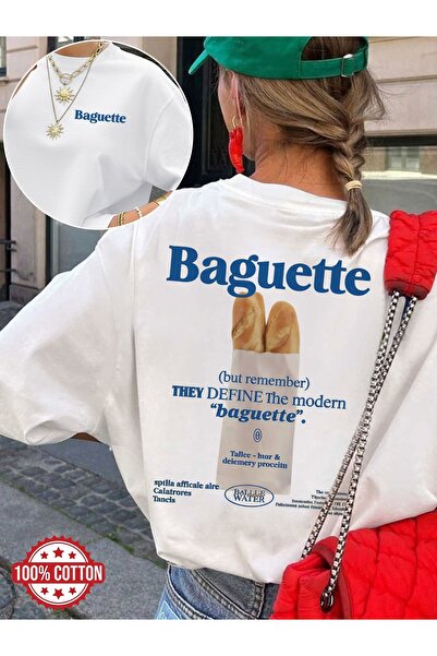 AEMİ Unisex Baguette Printed Oversize Crew Neck T-Shirt