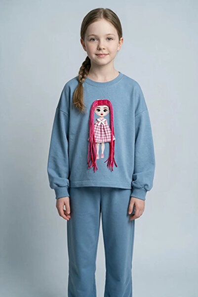 SIRRI Girl's Knitted Hair Braided Baby Printed Sweatshirt and Sweatpants 2-Pi...