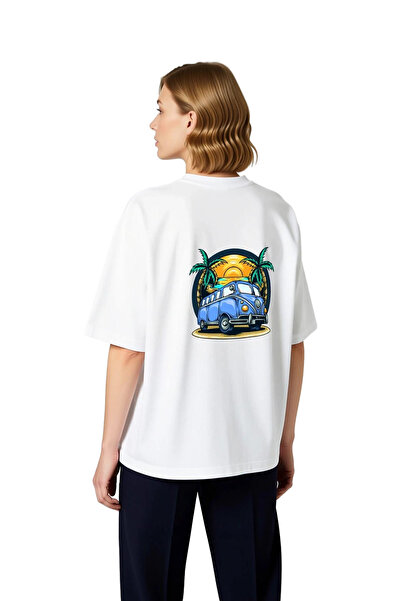 PayBuy Women's Oversize Graphic Printed T-Shirt Vintage Minibus Palm Sunset M...