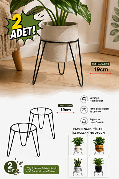 Binbirreyon 2 Pieces 3-Legged Metal Flower Pot Carrier 19X20Cm Black Ah510