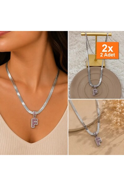 Bozhi Zircon Stone F Letter End Snake Chain Silver Color Necklace Steel Stylish