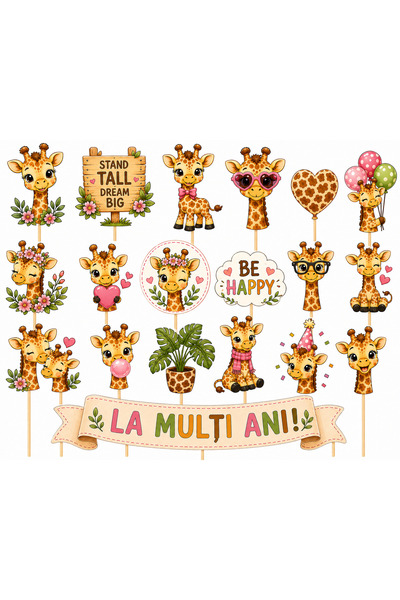 DecoParty Set de decorațiuni pentru tort – Tematică Girafă, 19 piese, Carton,...