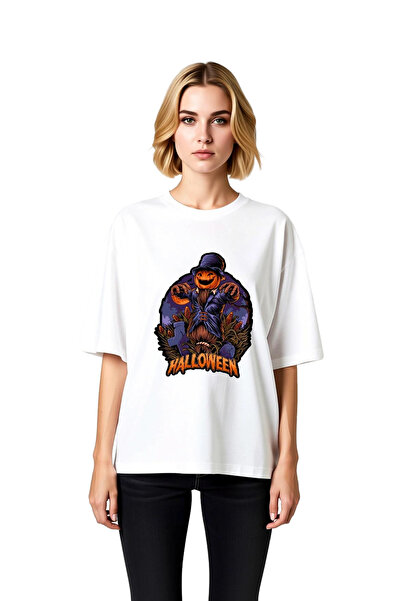 PayBuy Women's Oversize T-Shirt Halloween Scarecrow Figure Printed Relaxed Cu...