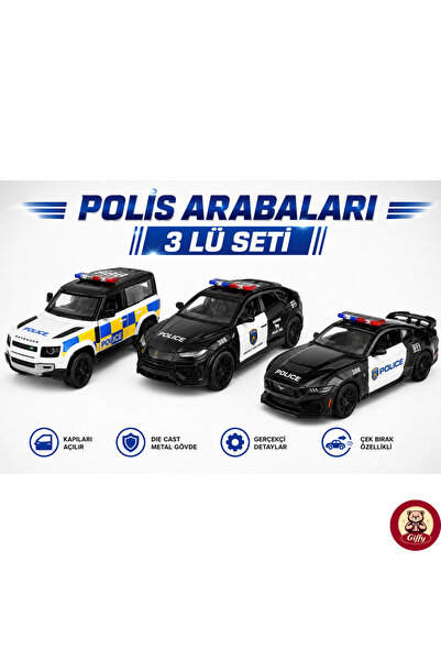 giffy Oyuncak Polis Arabası 3 Lü Seti Mustang Lamborghini Defender Model Die ...