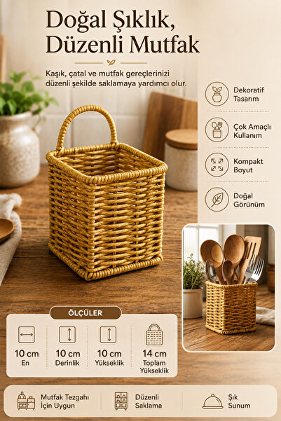ALL FAST Kare Hasır Desenli Plastik Kaşıklık Çatallık Bıçaklık Askılı Rattan ...