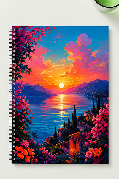 BLACKONECLASS Sunset Design Themed A5 Metal Spiral Bound Unlined Cardboard Co...