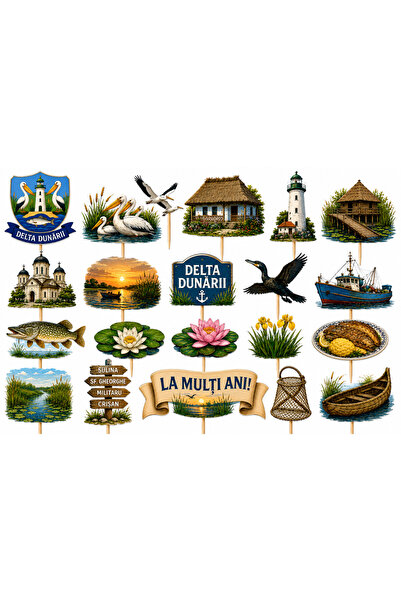DecoParty Set de decorațiuni pentru tort – Tematică Delta de Danub, 21 de pie...
