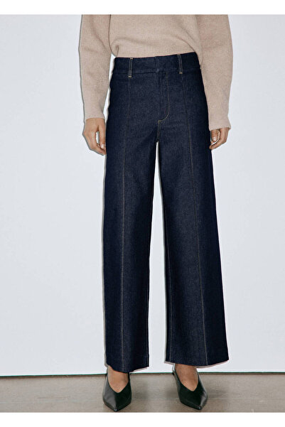 MANGO Woman Yüksek belli dikişli wideleg jean pantolon