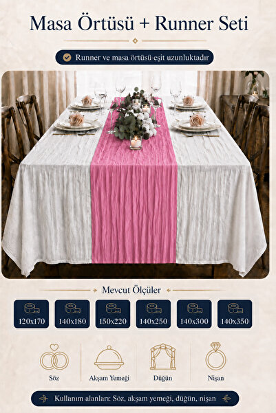 Soft Kare Bohemian Crinkled Look Tablecloth and Runner Set of 2 – with Differ...