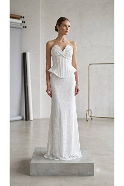 FOR COSTUME Straplez Desenli Abiye-10446
