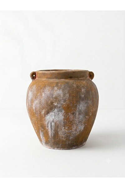 Yalda atelier Artisan Ham Dokulu El Yapımı Terracotta Vazo - Rustik Eskitme Ç...