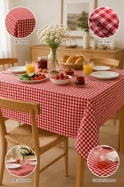 Senpai Duck Fabric Red Gingham Table Picnic Cover Stain Resistant Multi-Purpo...