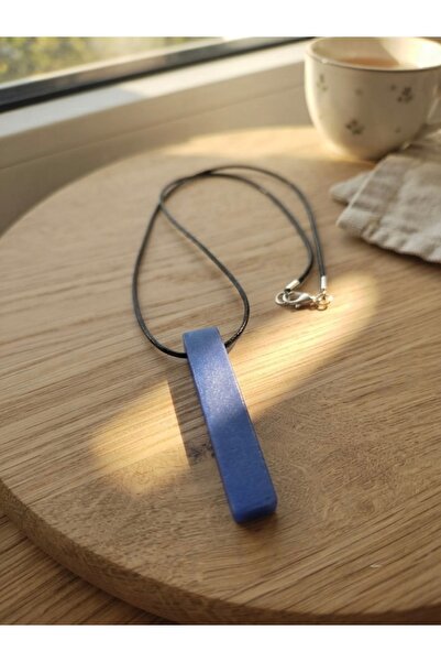 Meneva Aksesuar Blue Aventurine Natural Stone Bar Cut Leather Cord Necklace