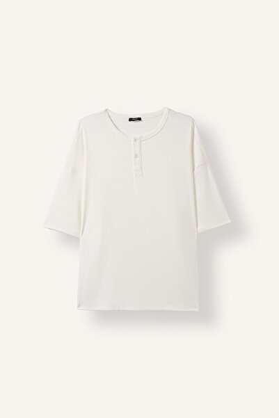 DeFacto Henley Collar Boxy Fit Short Sleeve T-Shirt I5914Ax26Hs