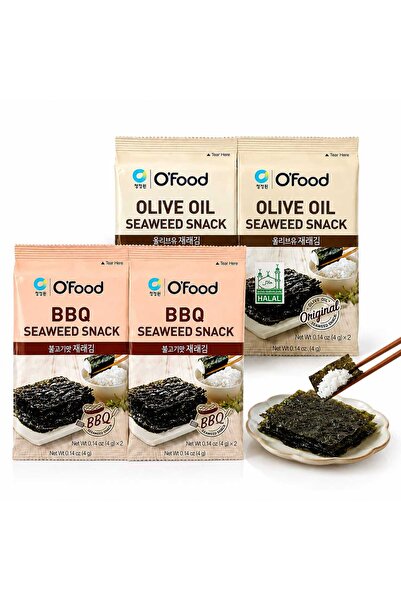 OFOOD سناك الأعشاب البحرية الكورية بنكهة زيت الزيتون والشواء متنوع عدد 4
