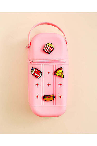 REDTAG Pink Silicone Pencil Case with PVC Charms