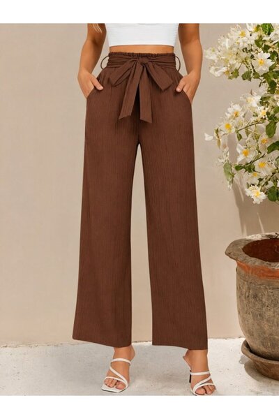 Simala Women's high-waisted, elasticated waist, drawstring, wide-leg trousers...