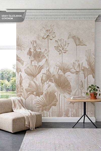 dreamwall Bohem Lotus Çiçekleri ve Yaprakları Tek Parça Tekstil Duvar Kağıdı