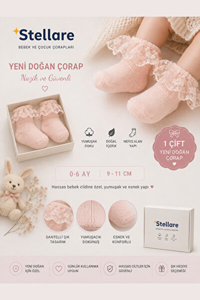 stellare Lace Detailed Soft Newborn Baby Socks with Gift Box 0-6 Months