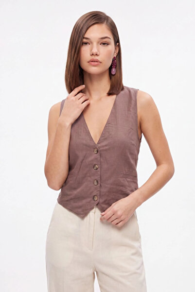 cemo Keten Görünümlü Düğmeli Yelek