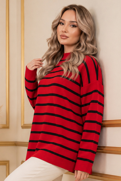 benguen Striped Knitwear Tunic R6038 Red