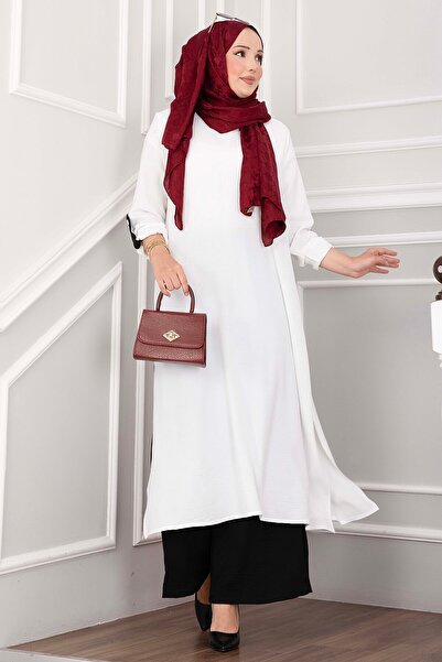 EBRUTESETTÜR Slit Detailed Long Tunic Trousers Set Ecru