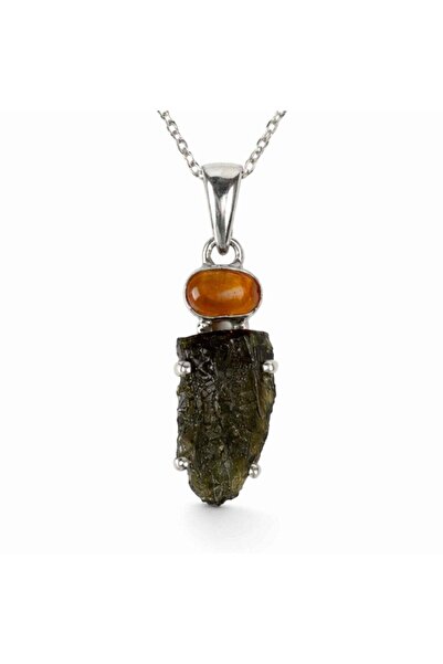 craftmystic 925 silver necklace with moldavite and natural amber – Balance an...