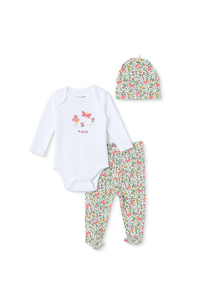 ebebek Hello Baby HelloBaby Kız Bebek Body-Alt-Şapka Kelebek Baskılı Çıtçıtlı...