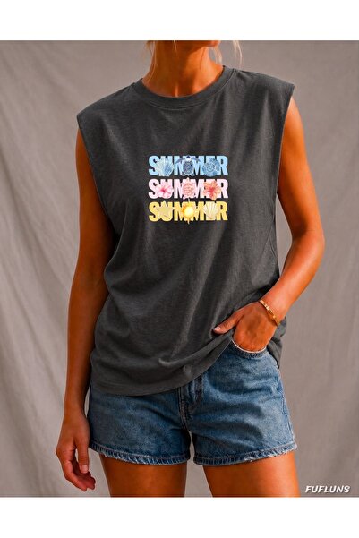 FUFLUNS Colorful Summer Printed Women's Regular Fit Crew Neck Sports Sleevele...