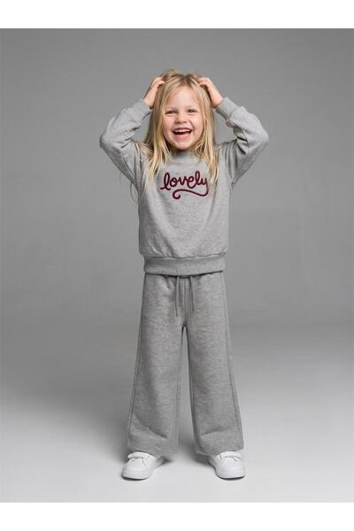 LUFFY KİDS Girl's Lovely Embroidered Wide-Fit Tracksuit Set