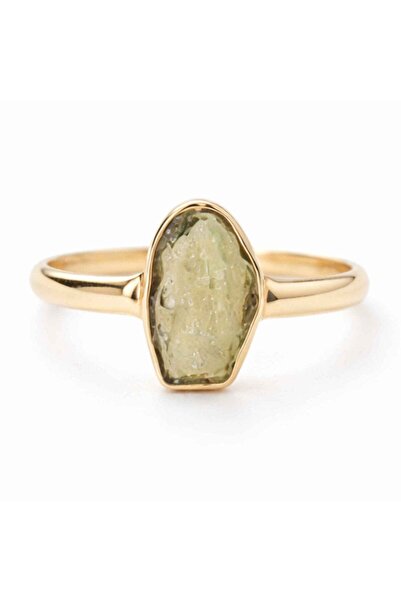 craftmystic 925 silver ring gold-plated with 18K with natural rough moldavite...