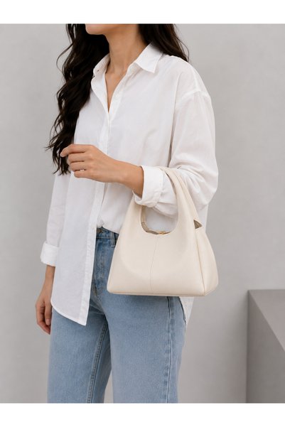 Nudia Rika Cream Zipper Detailed Women's Hand & Shoulder Bag
