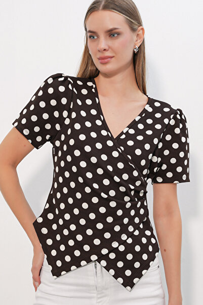Bigdart Women's Double-Breasted Collar Polka Dot Blouse 40027 - Brown